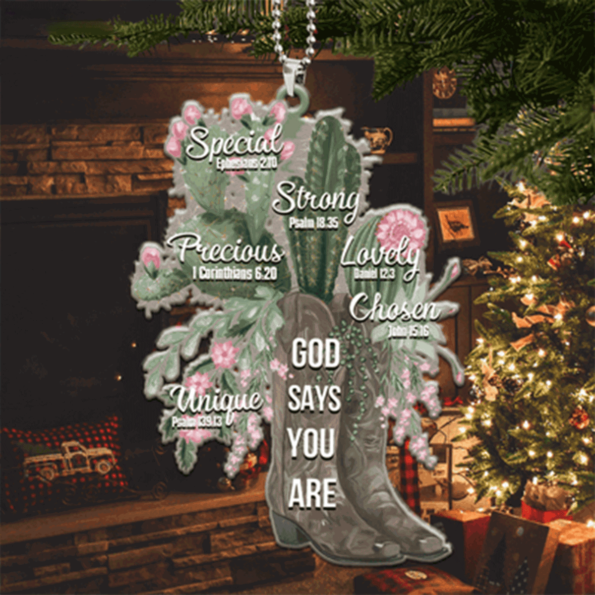 Cactus Boots God Says You Are Acrylic Ornament For Christian, God Faith Believers, Holiday Decor