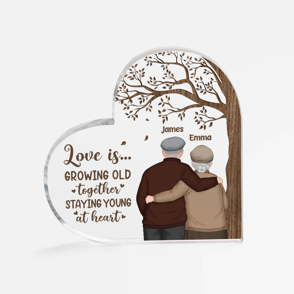 Personalized Couple Heart Acrylic Plaque, Customized Love Is Growing Old Acrylic Plaque, Best Plaque For Couple