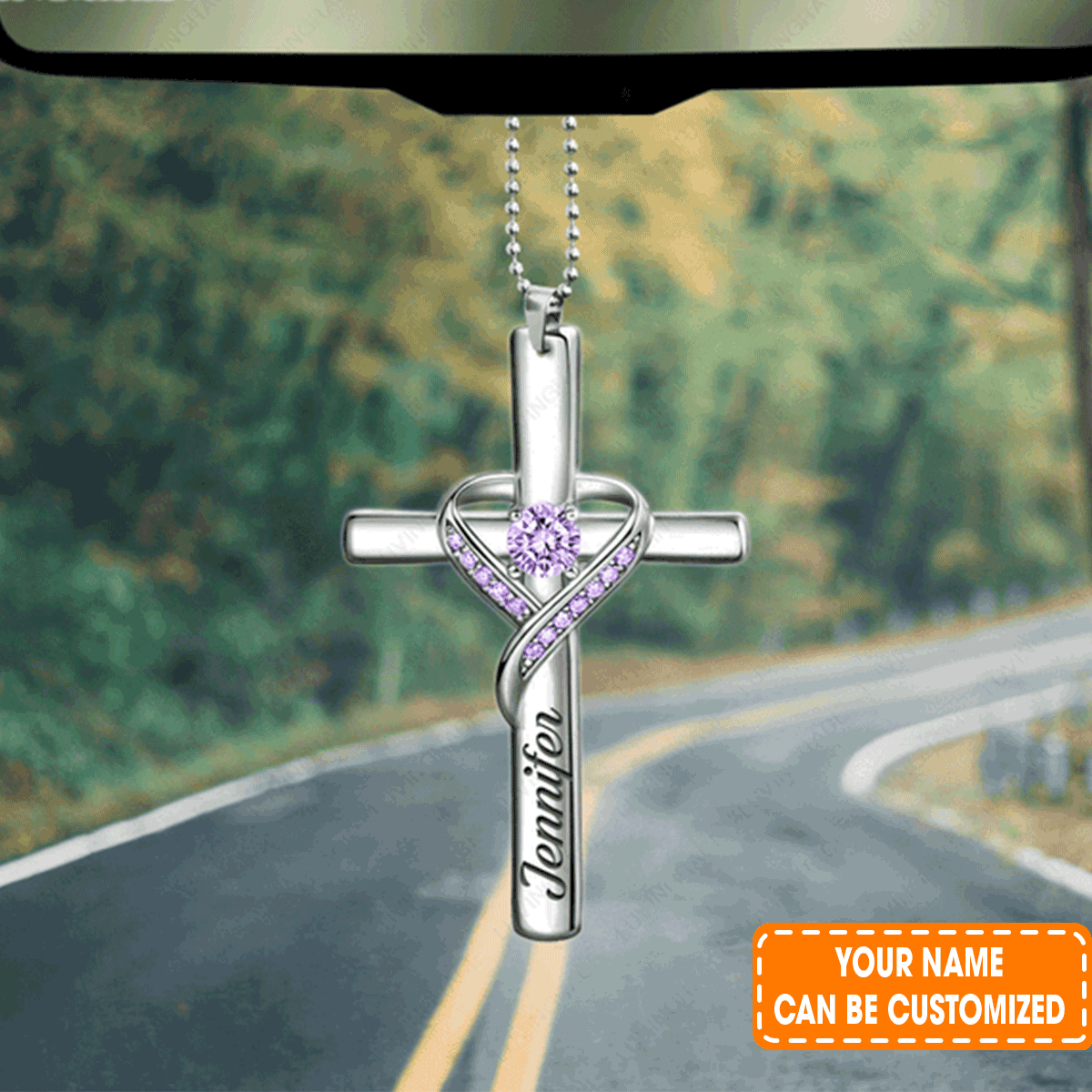 Personalized Jewelry Heart Cross Acrylic Car Ornament, Perfect Christmas Gift For Family, Friends