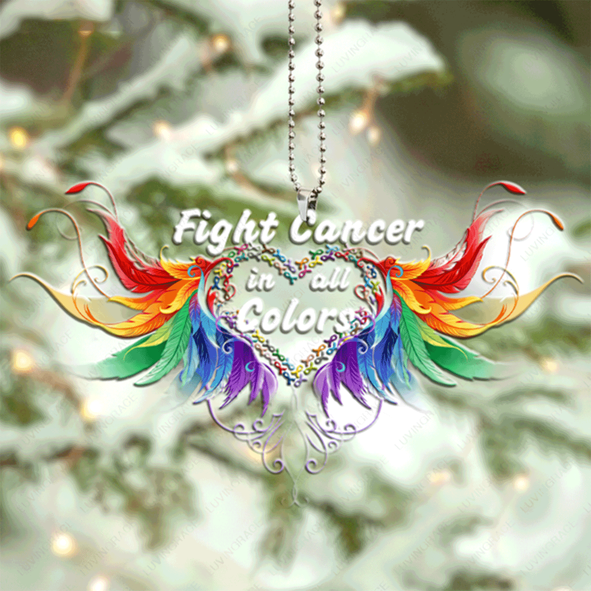 Angel Wings Fight Cancer In All Colors Acrylic Ornament For Christian, God Faith Believers, Christmas Holiday Decor