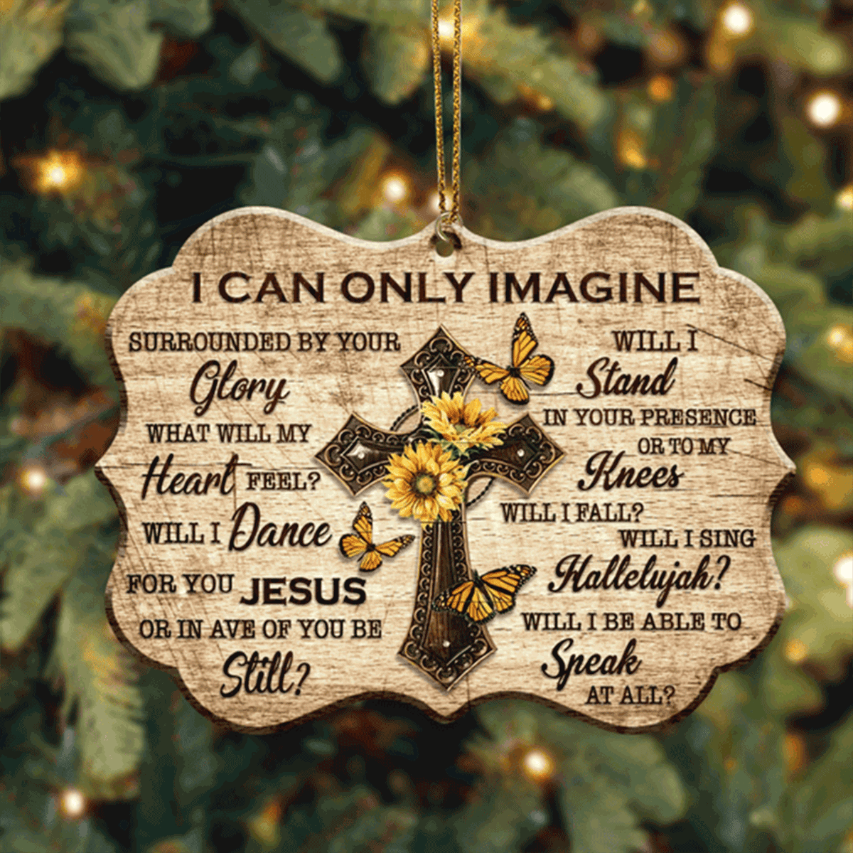 Sunflower Butterfly Jesus Cross I Can Only Imagine Acrylic Ornament For Christian, God Faith Believers, Holiday Decor