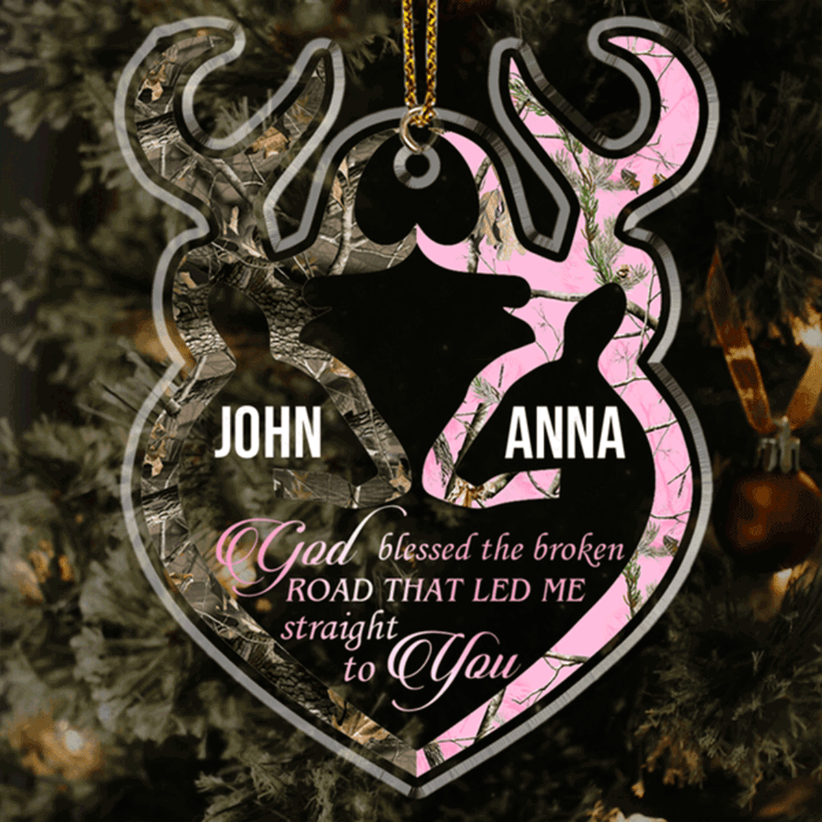 Personalized Couple Buck And Doe Heart Couple Christmas Couple Acrylic Ornament, Perfect Couple Gift On Christmas