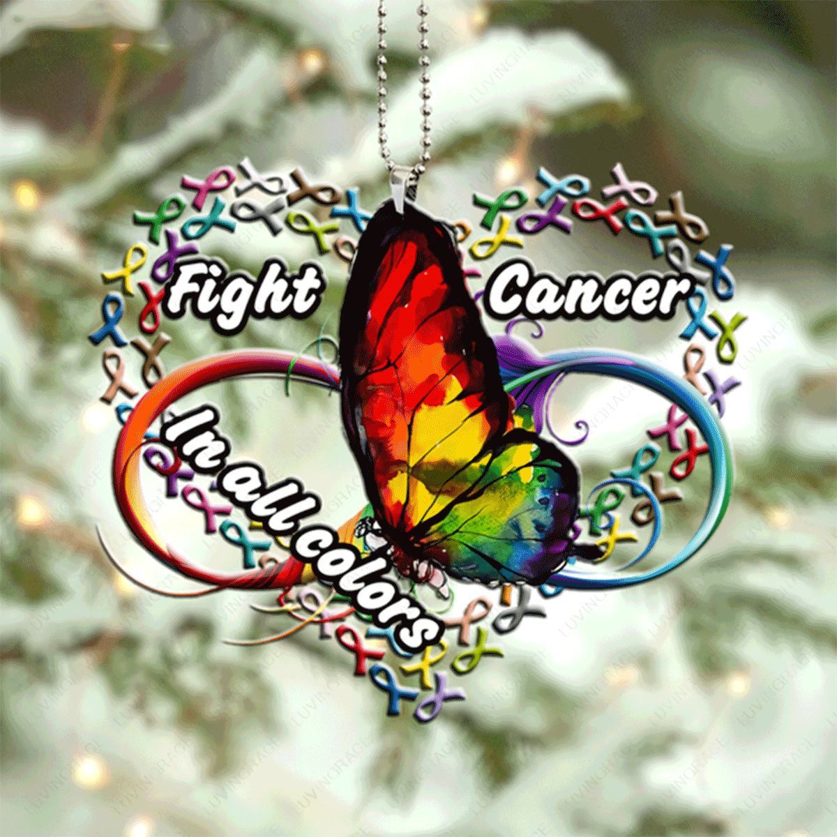 Jesus Acrylic Ornament, Butterfly Fight Cancer In All Colors Acrylic Ornament For Christian, God Faith Believers, Holiday Decor