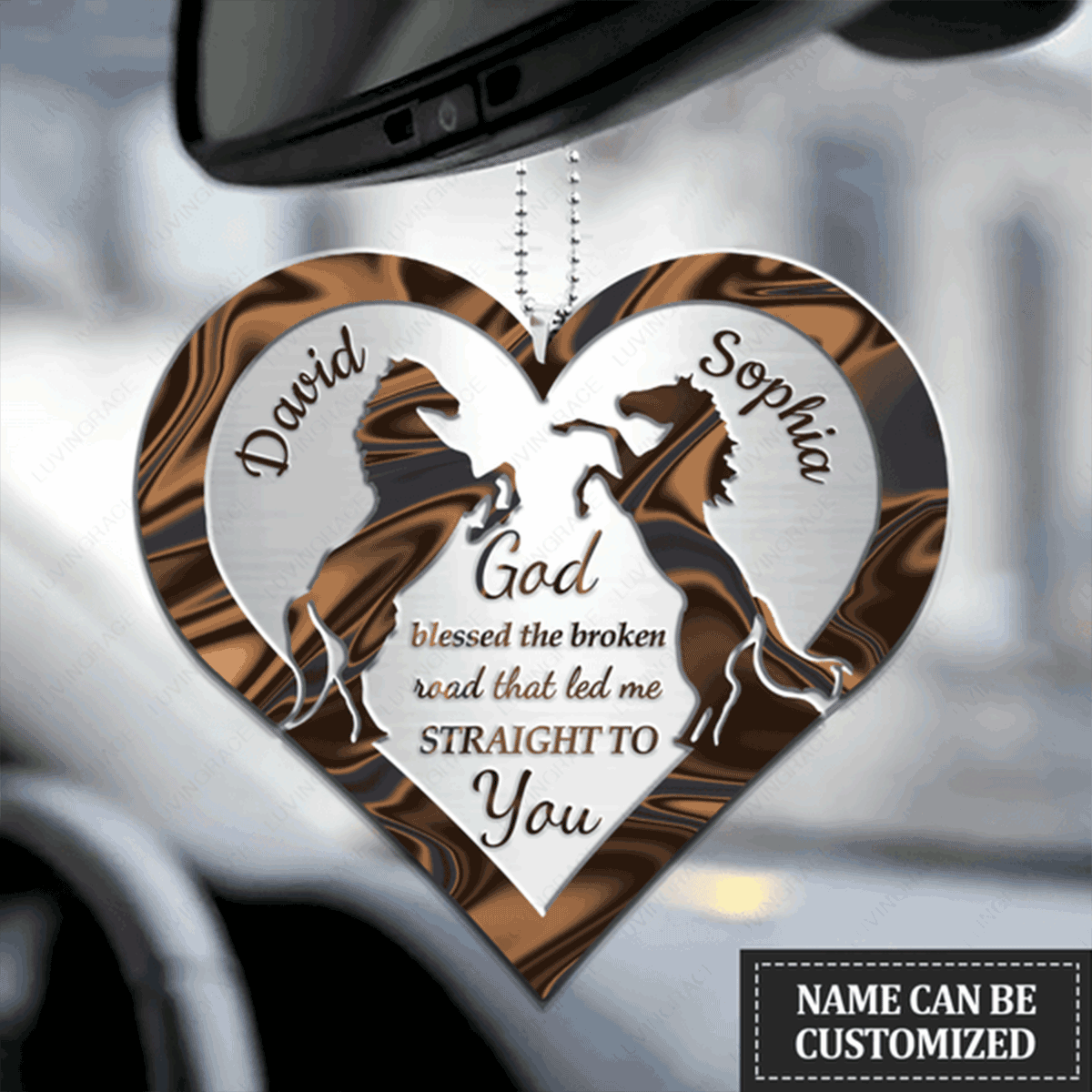 Customized Name Horses Couple God Blessed The Broken Acrylic Car Ornament, Perfect Christmas Gift For Couple