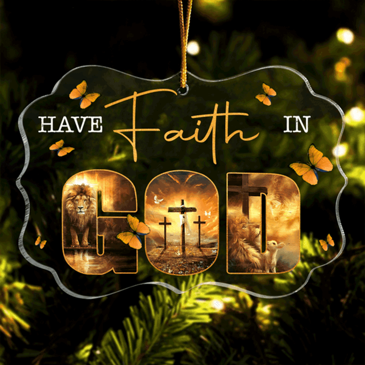 Jesus Acrylic Ornament, Butterfly Lion Cross Have Faith In God Acrylic Ornament, Perfect Christmas Tree Decor