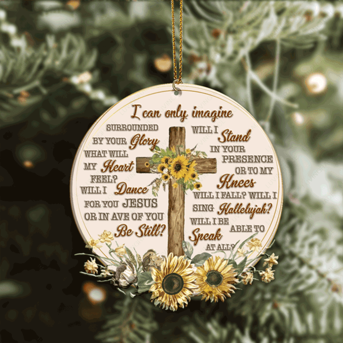 Vintage Sunflower Cross I Can Only Imagine Acrylic Ornament For Christian, God Faith Believers, Christmas Holiday Decor