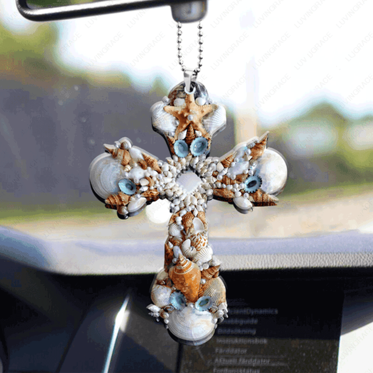 Seashells Cross Acrylic Car Ornament, Perfect Christmas Gift For Family, Friend