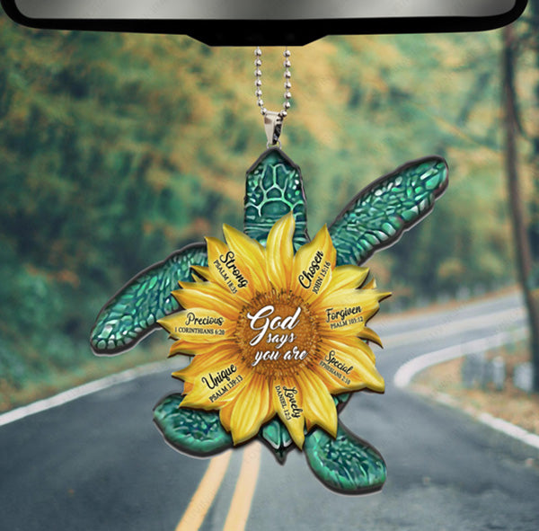 Turtle Sunflower God Says You Are Acrylic Car Ornament, Perfect Christmas Gift For Family, Friends