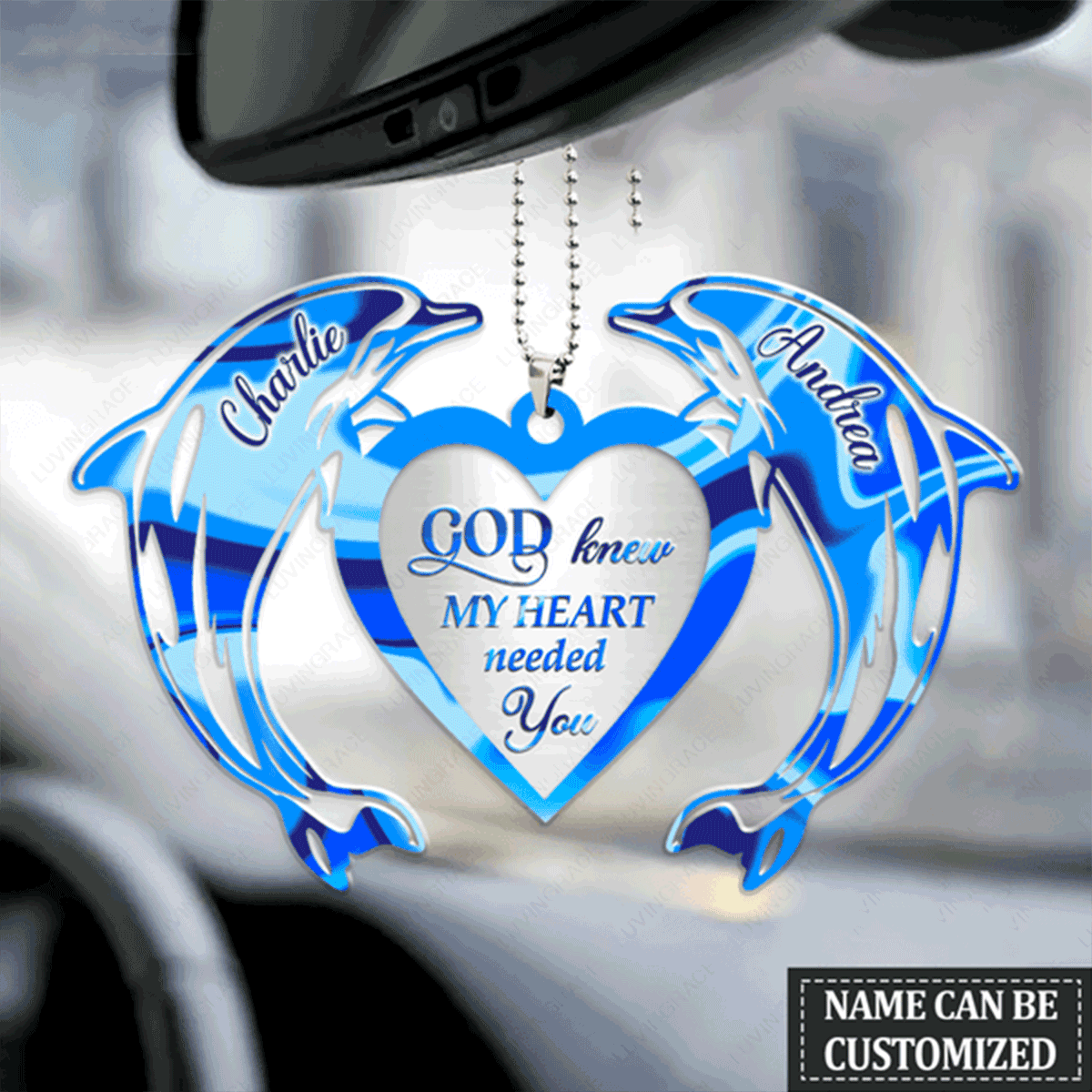 Customized Name Dolphin Couple God Knew My Heart Acrylic Car Ornament, Perfect Christmas Gift For Couple