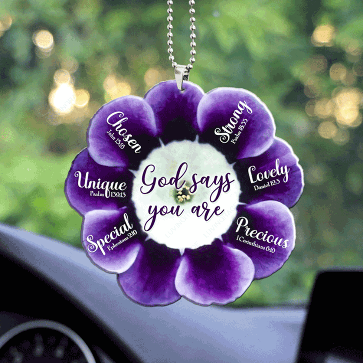 Purple Primrose God Says You Are Acrylic Car Ornament, Perfect Christmas Gift For Family, Friend