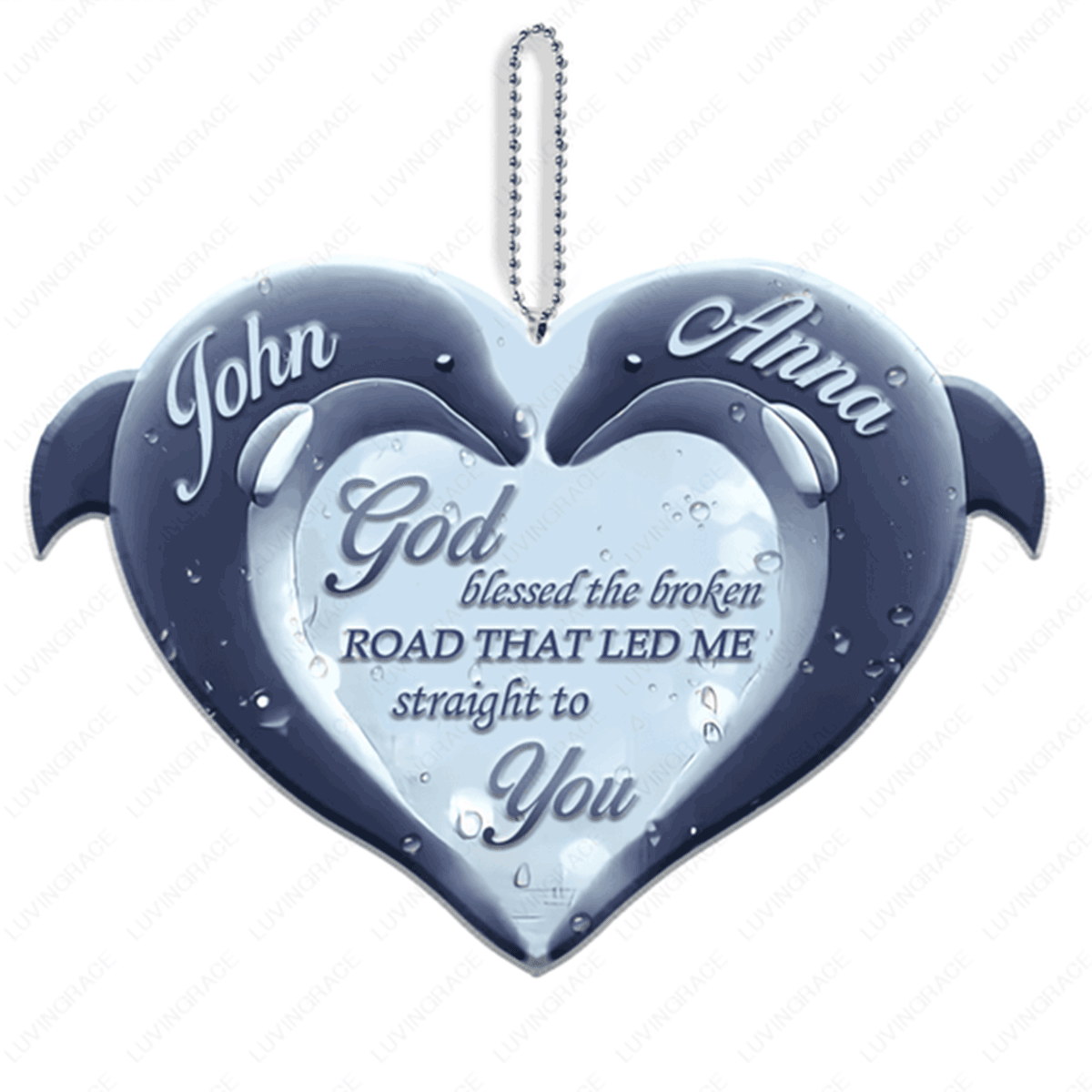 Personalized Couple Dolphin Twinkle Heart God Blessed Christmas Couple Acrylic Car Ornament, Perfect Couple Gift On Christmas