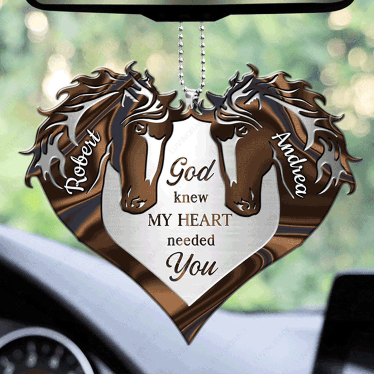 Customized Brown Horse Couple God Knew My Heart Acrylic Car Ornament, Perfect Christmas Gift For Couple