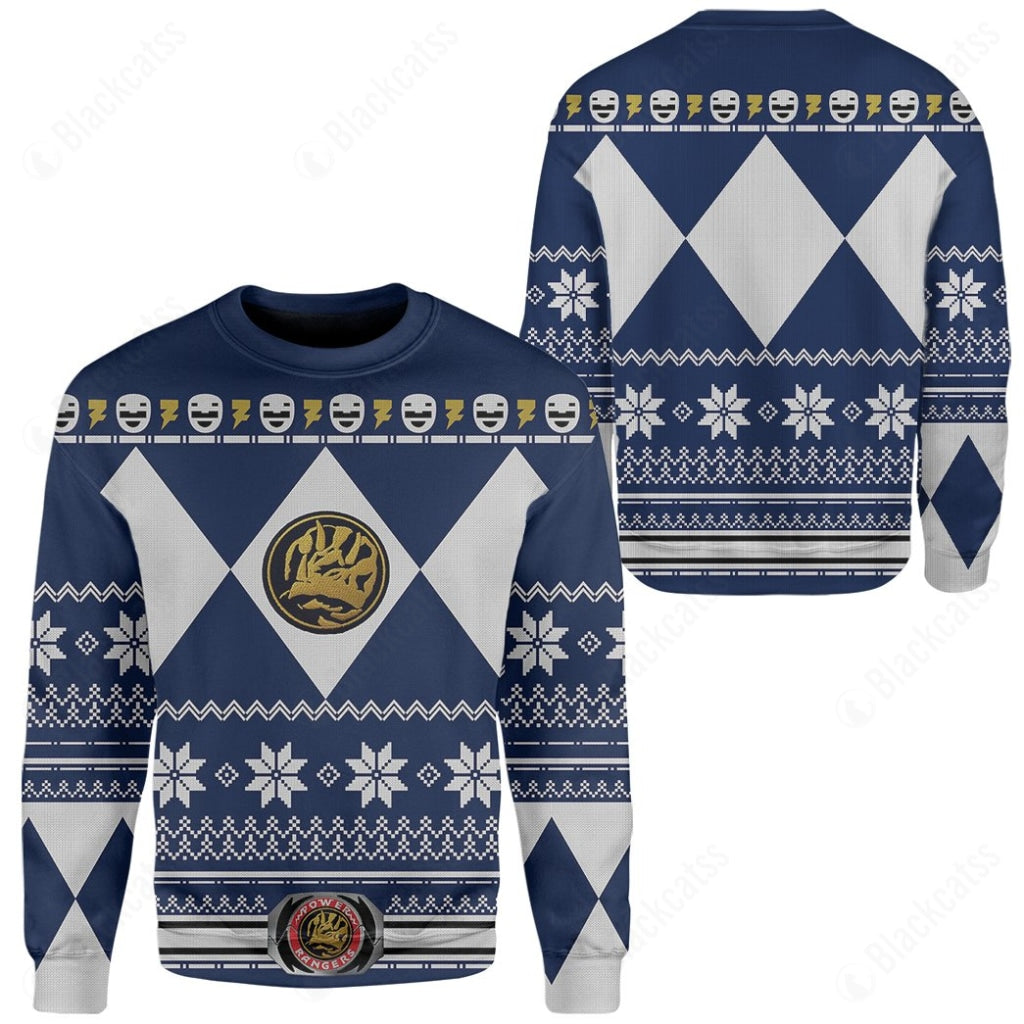 Blue Mighty Morphin Power Rangers Costumes C1- Ugly Christmas Sweater