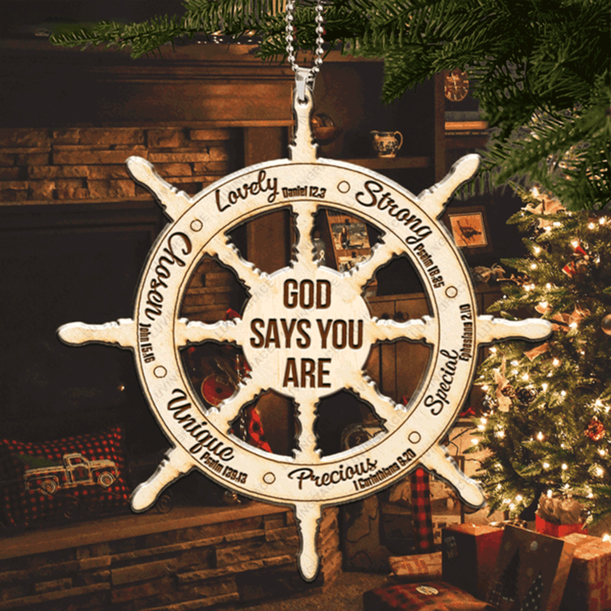 Ship Wheel God Says You Are Wood Engraved Acrylic Car Ornament For Christian, God Faith Believers, Holiday Decor