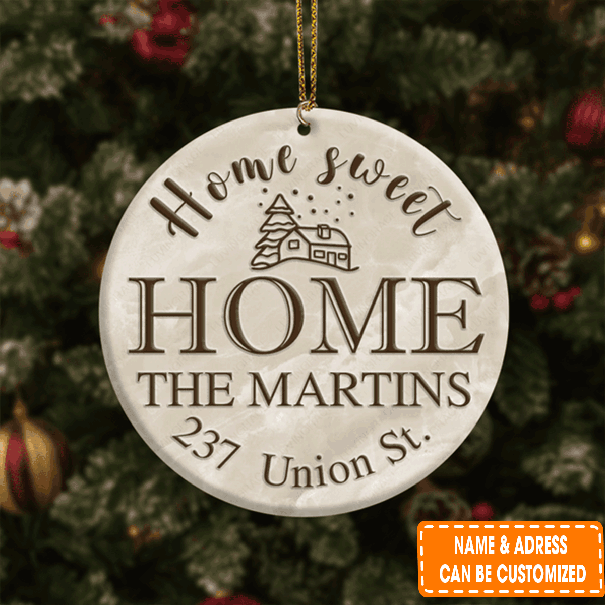 Personalized Vintage Home Sweet Home Circle Ceramic Ornament For Family Christmas Holiday Decor