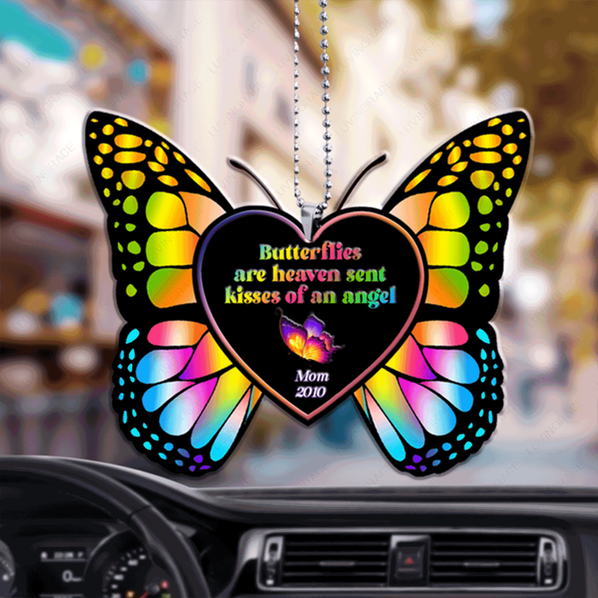 Customized Butterflies Couple Are Heaven Sent Kisses Of An Angel Acrylic Car Ornament, Perfect Memorial Gift For Family