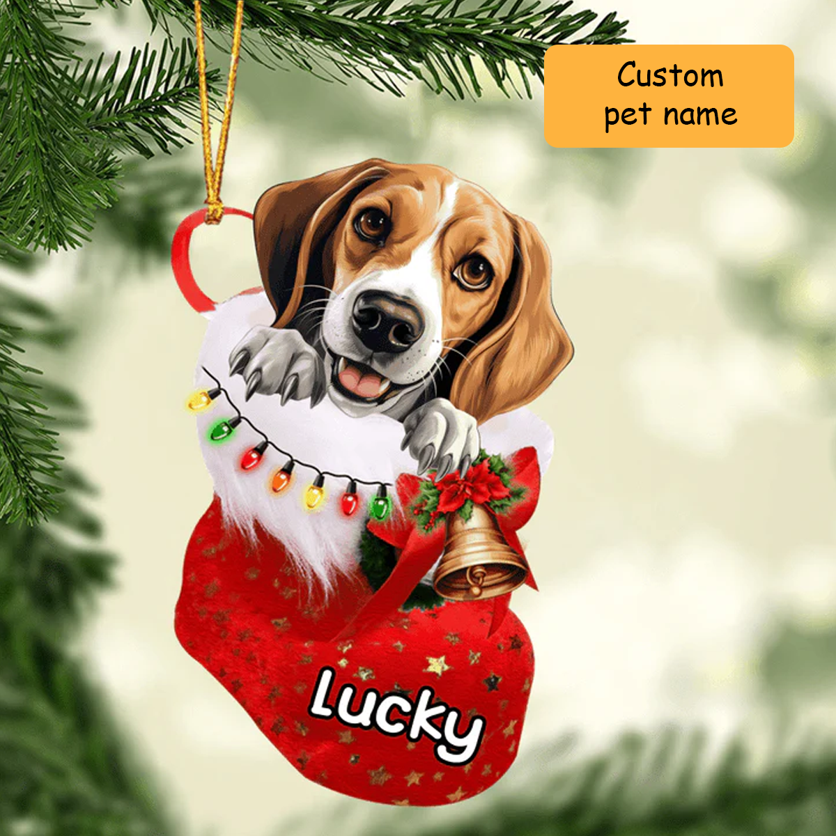 Custom Name American Foxhound Dog in Christmas Stocking Acrylic Ornament, Christmas Gifts Ornament for Dog Lover, New Year
