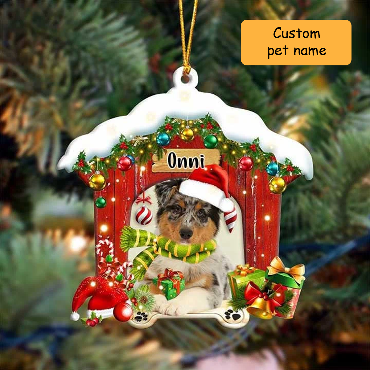 Customized Name Australian Shepherd In Red Wood House Acrylic Ornament Christmas Gift For Dog Lovers, Dog Mom
