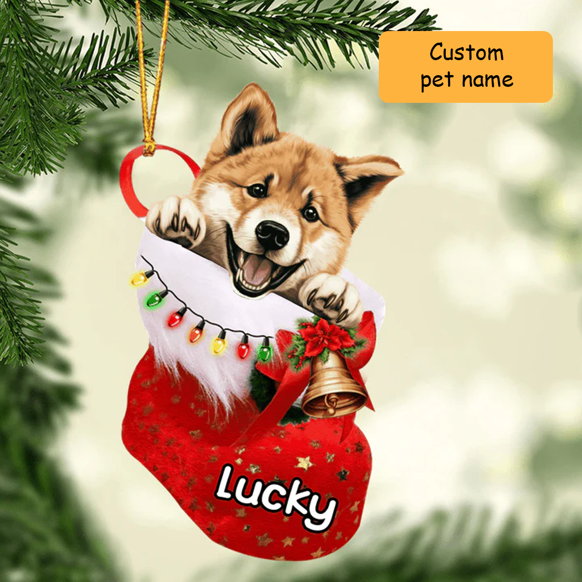 Custom Name Akita Dog in Christmas Stocking Acrylic Ornament, Christmas Gifts Ornament for Dog Lover