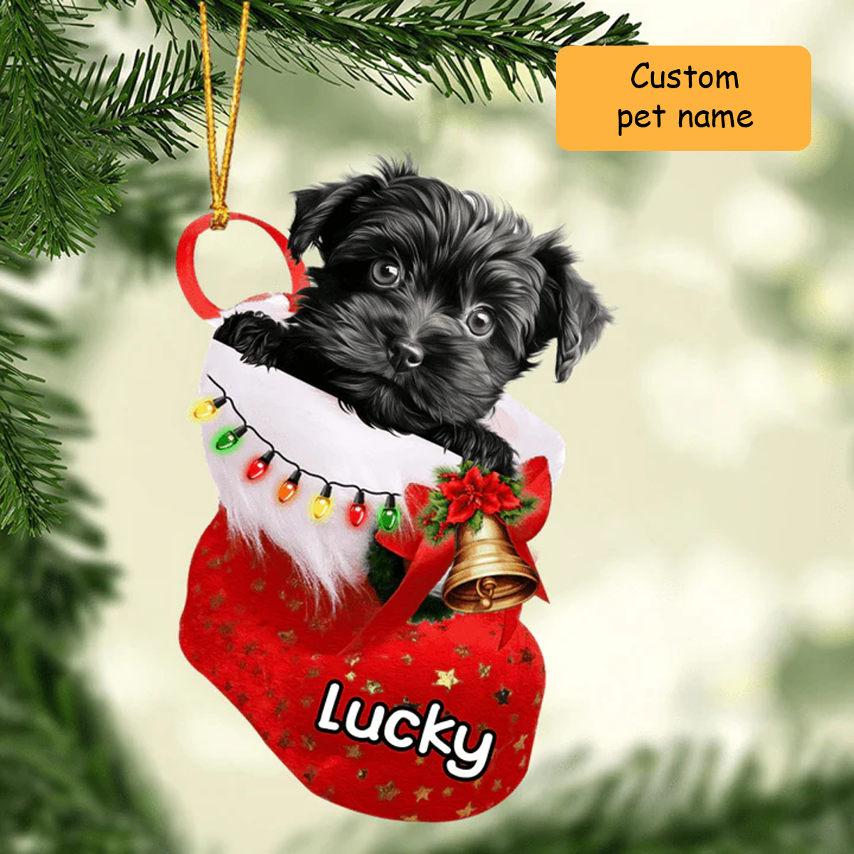 Custom Name Baby Affenpinscher in Christmas Stocking Acrylic Ornament, Christmas Gifts Ornament for Dog Lover