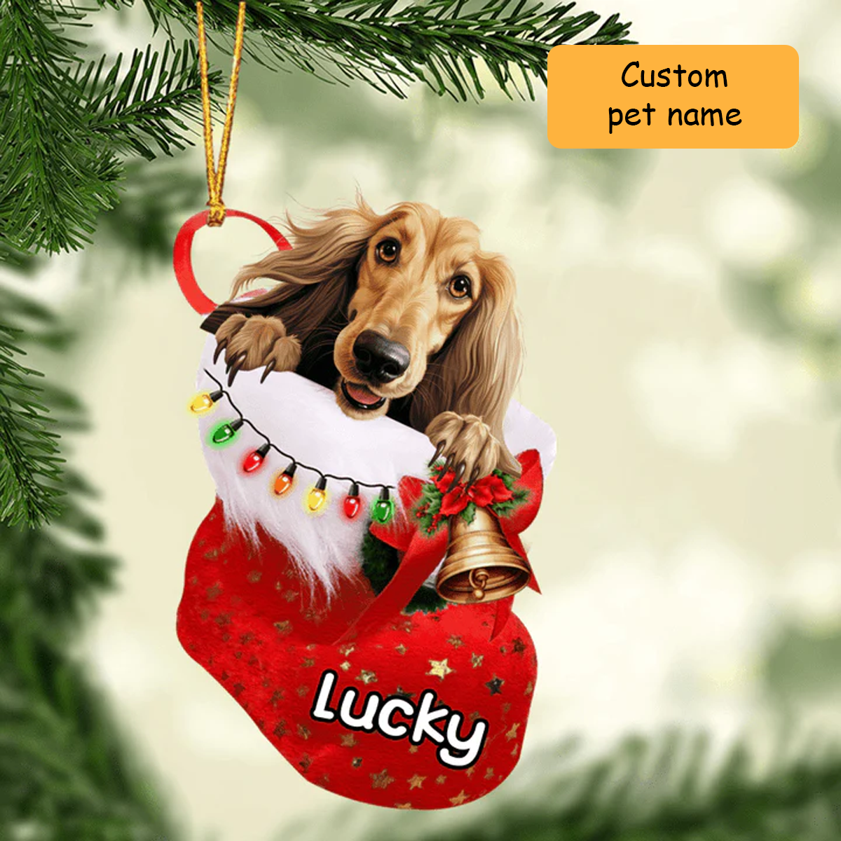 Custom Name Afghan Hound in Christmas Stocking Acrylic Ornament, Christmas Gifts Ornament for Dog Lover