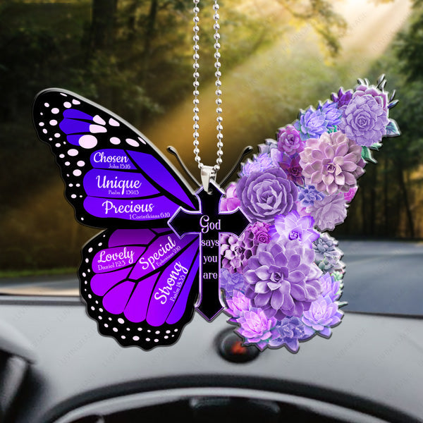 Purple God Says You Are Succulent Butterfly Acrylic Car Ornament, Perfect Christmas Gift For Family, Friends