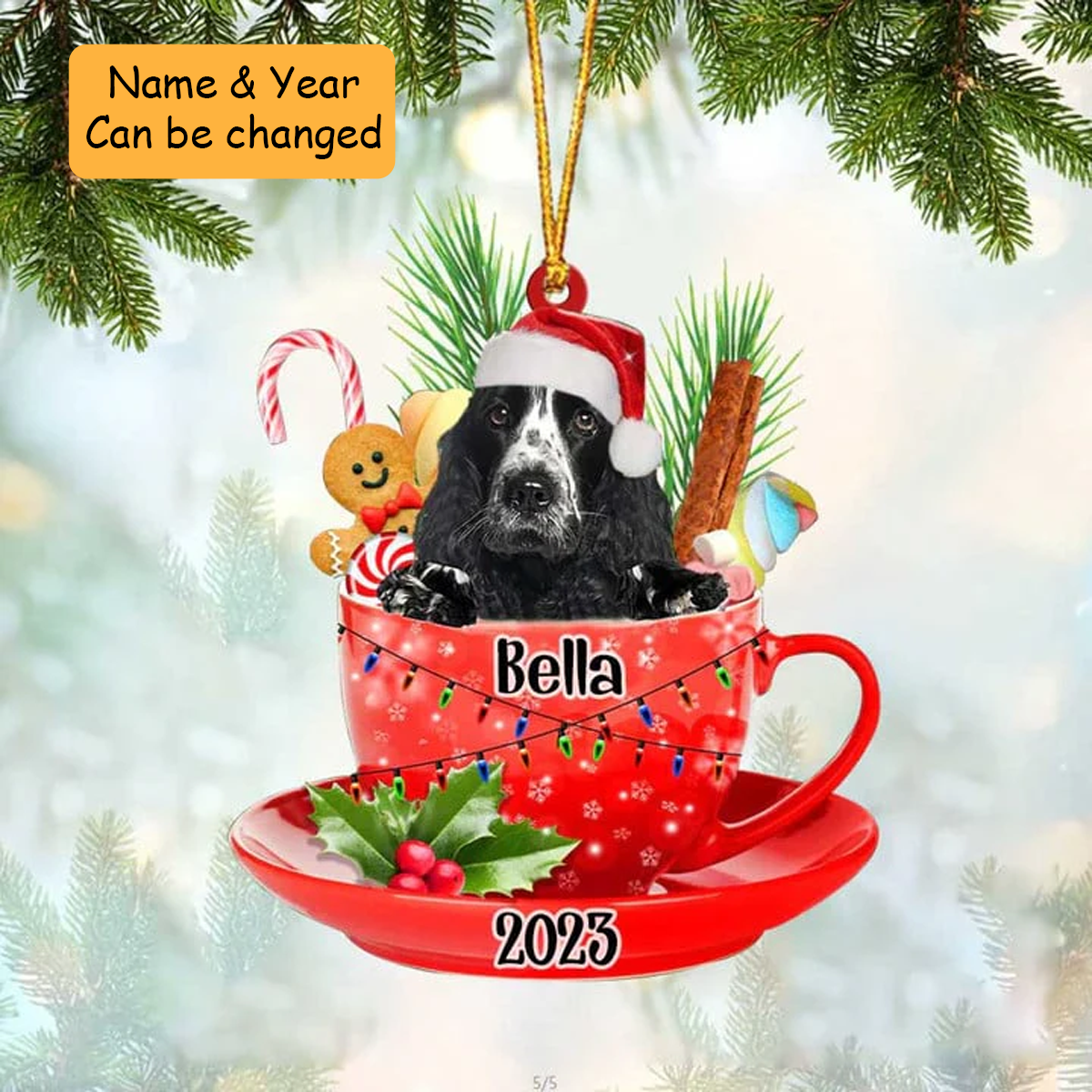 Customized American Cocker Spaniel Dog Santa Hat In Red Cup Acrylic Ornament, Christmas Gifts Ornament for Dog Lover