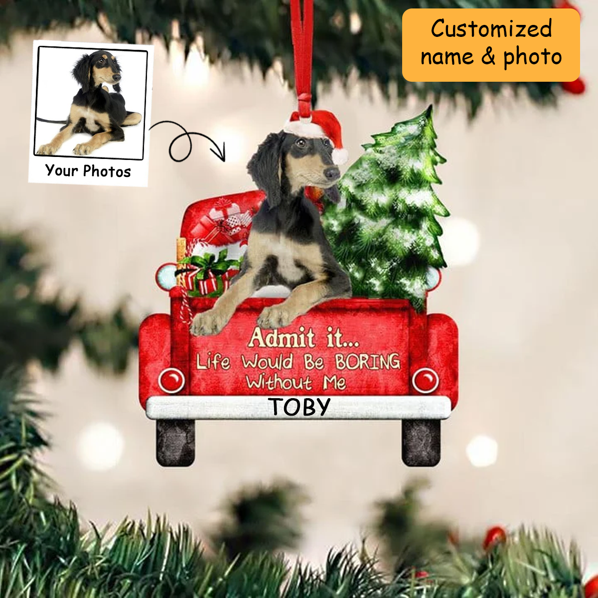Customized Saluki Dog On The Red Truck Acrylic Christmas Ornament, Christmas Gift For Dog Lovers, Dog Owners