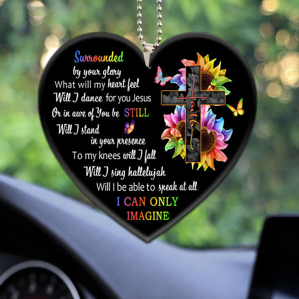 Colorful Sunflower Butterfly Cross Faith Acrylic Car Ornament, Perfect Christmas Gift For Family, Friends
