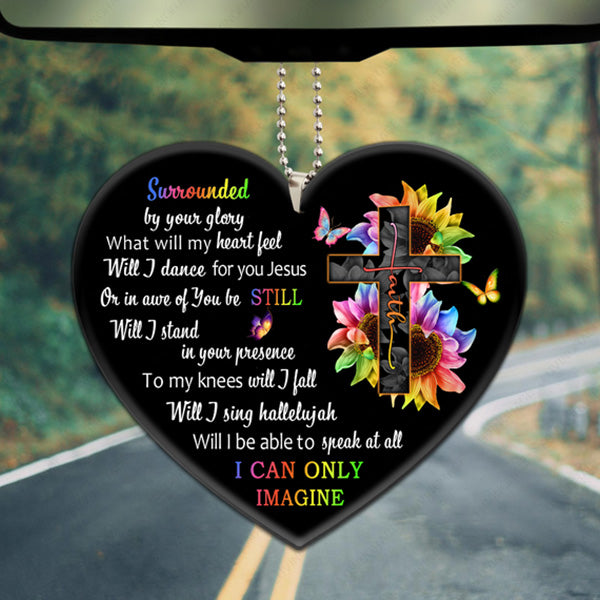 Colorful Sunflower Butterfly Cross Faith Acrylic Car Ornament, Perfect Christmas Gift For Family, Friends