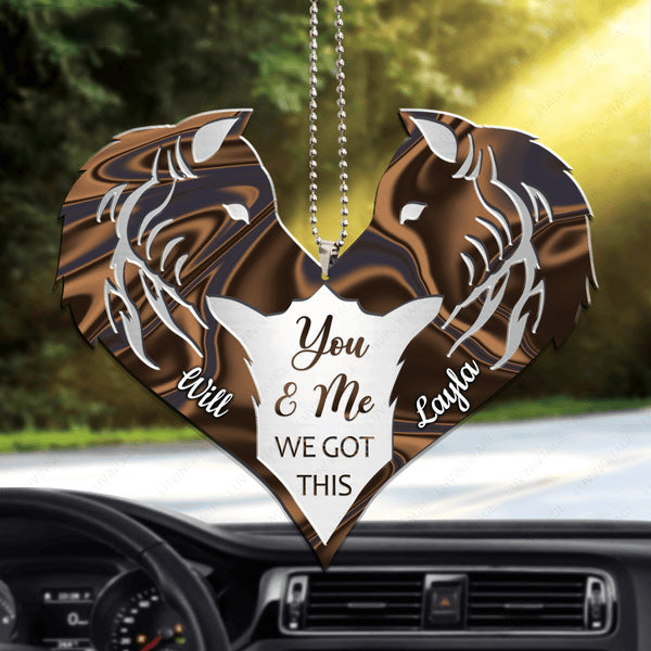 Custom Name Love Wolf Couple Acrylic Car Ornament, Perfect Christmas Gift For Couple