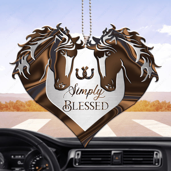 Horse Couple Simply Blessed Acrylic Car Ornament, Perfect Christmas Gift For Couple