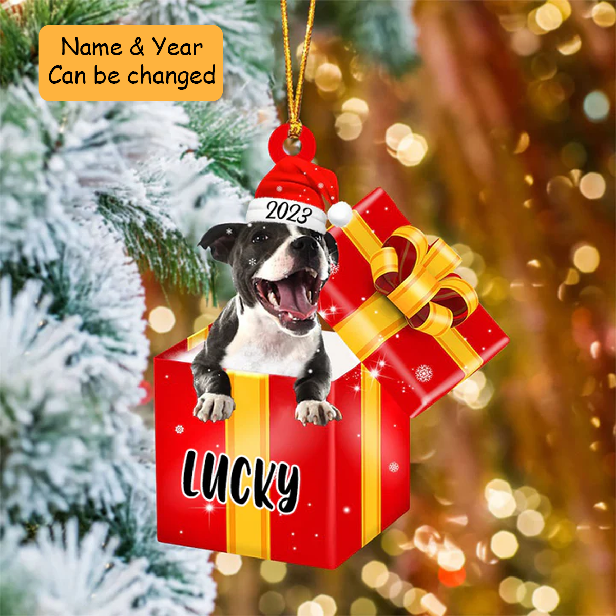 Personalized Staffordshire Bull Terrier In Red Gift Box Acrylic Ornament Christmas Gifts Ornament For Dog Lovers, Pet Lovers