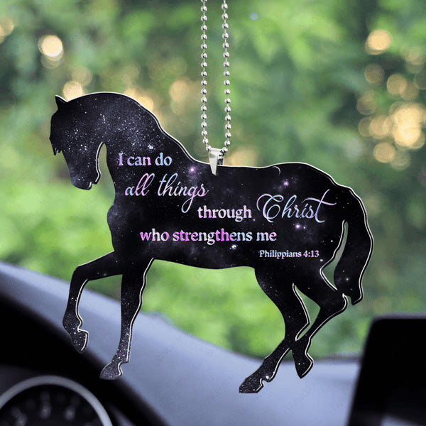 Black Horse I Can Do All Things Through Christ Acrylic Car Ornament, Perfect Christmas Gift For Family, Friends