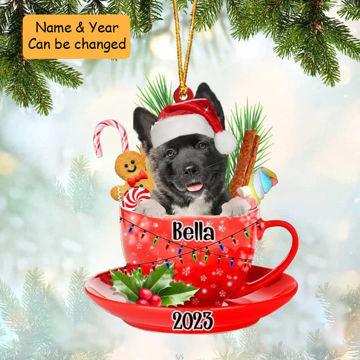 Customized American Akita Dog Santa Hat In Red Cup Acrylic Ornament, Christmas Gifts Ornament for Dog Lover