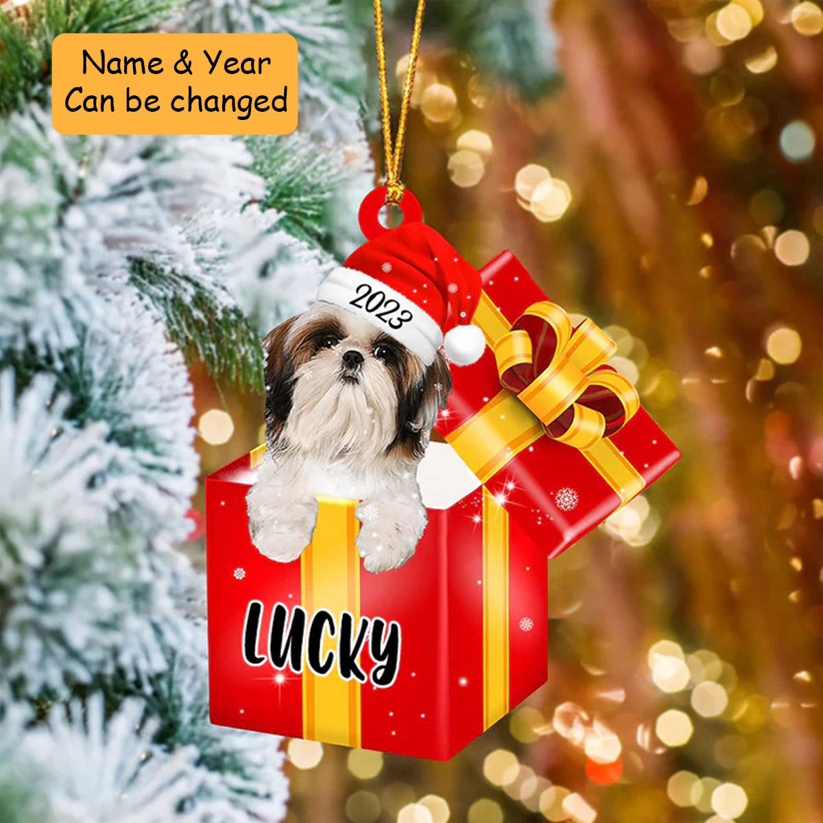 Customized Shih Tzu In Red Gift Box Acrylic Ornament Christmas Gift Ornament For Dog Mom