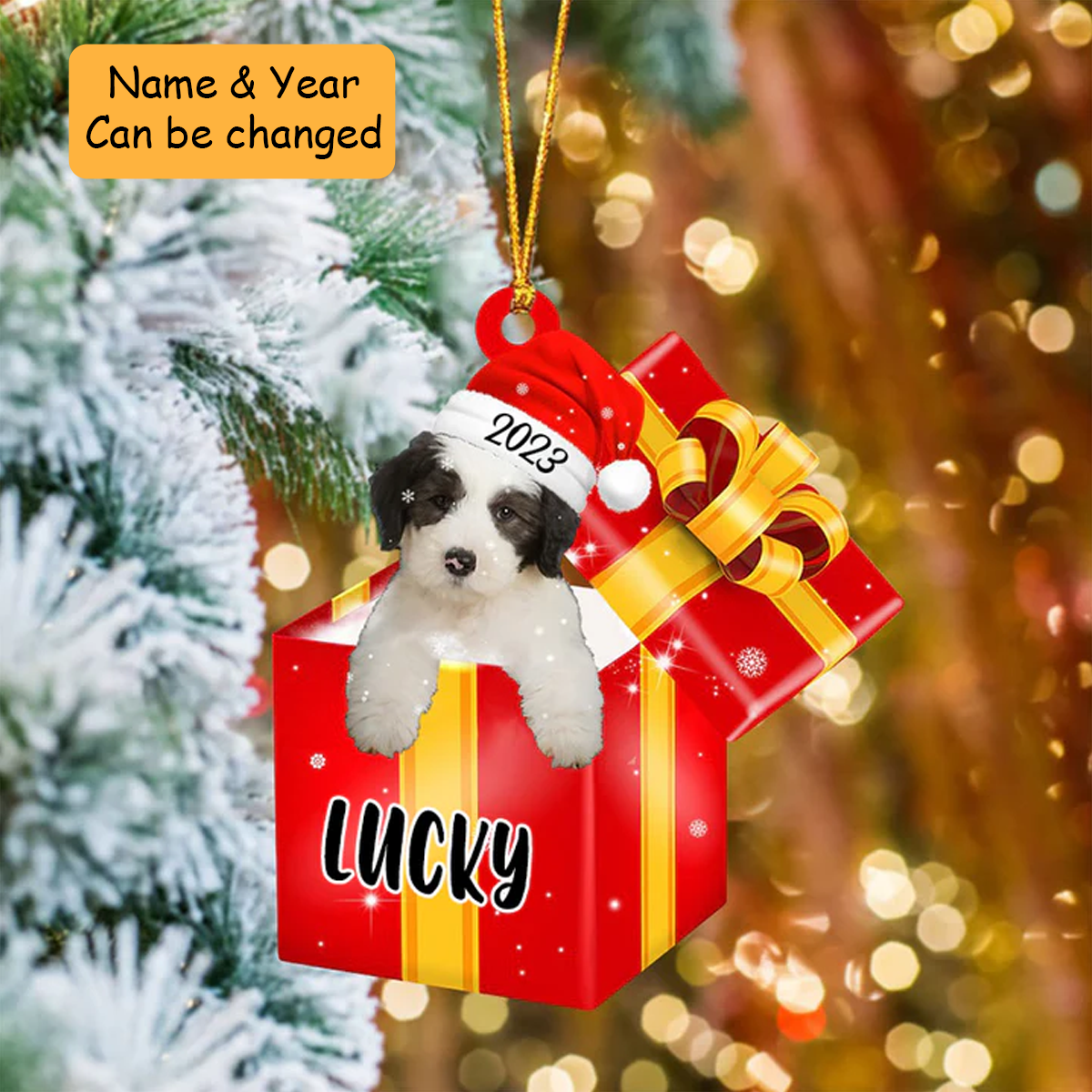 Customized Old English Sheepdog In Red Gift Box Acrylic Ornament Christmas Gifts Ornament For Dog Mom