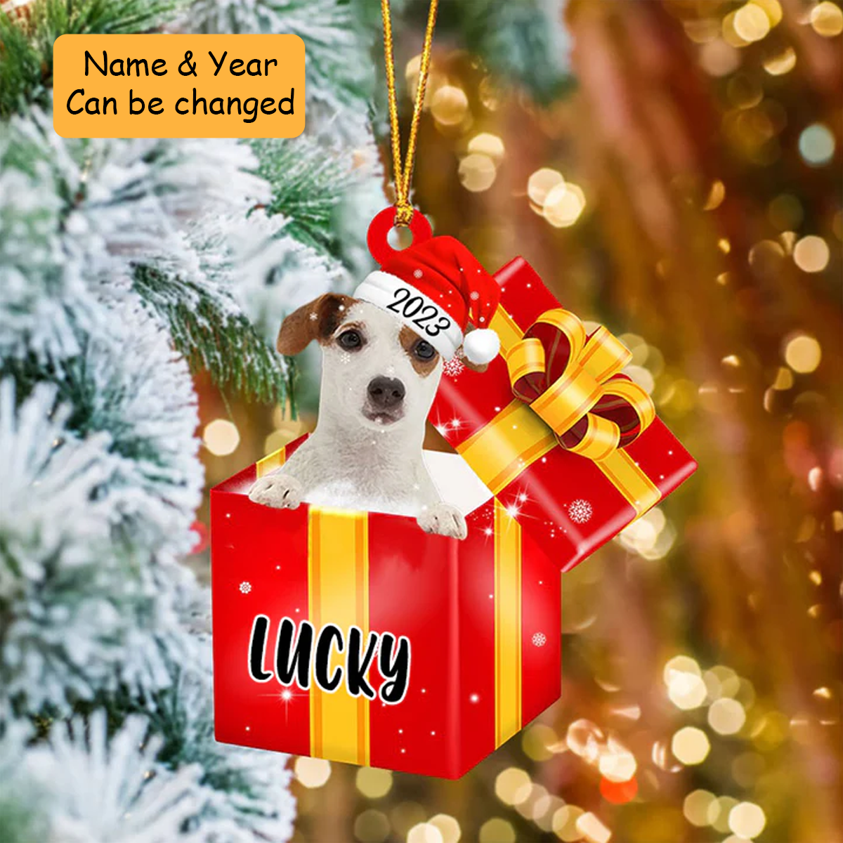 Customized Jack Russell Terrier In Red Gift Box Acrylic Ornament Christmas Gift Ornament For Dog Mom