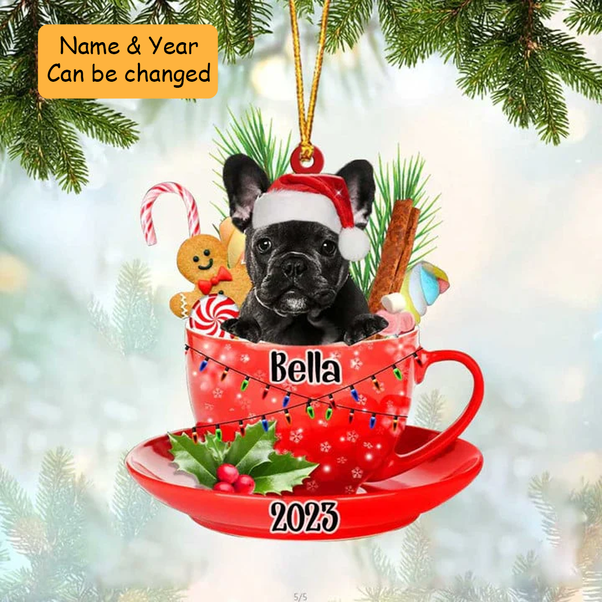 Customized White Miniature Schnauzer Dog Santa Hat In Red Cup Acrylic Ornament, Personalized Ornament Gift For Christmas