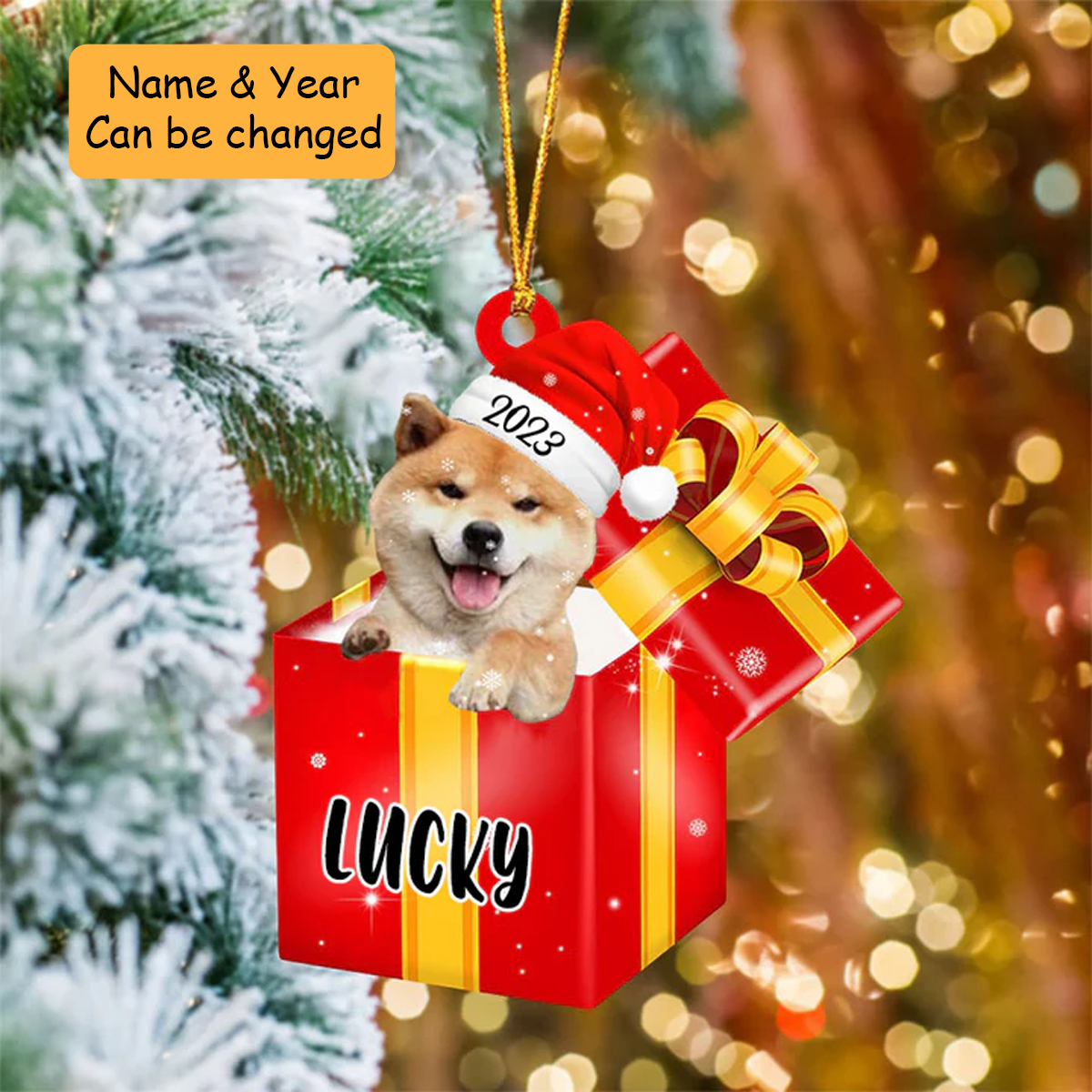 Customized Shiba Inu In Red Gift Box Acrylic Ornament Christmas Gift Ornament For Dog Lovers