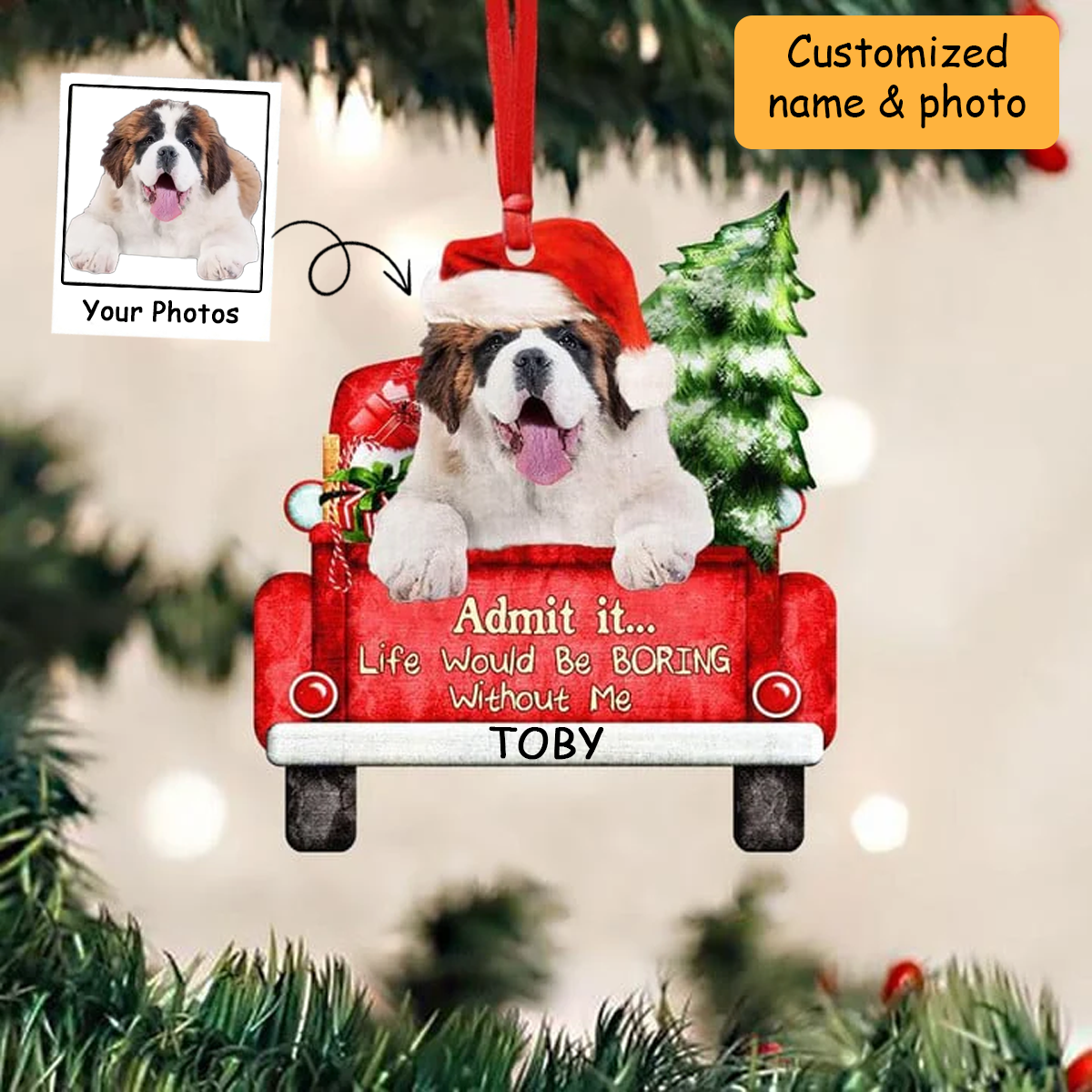 Customized Maltese On The Red Truck Acrylic Christmas Ornament, Christmas Gift For Dog Lovers, Dog Owners