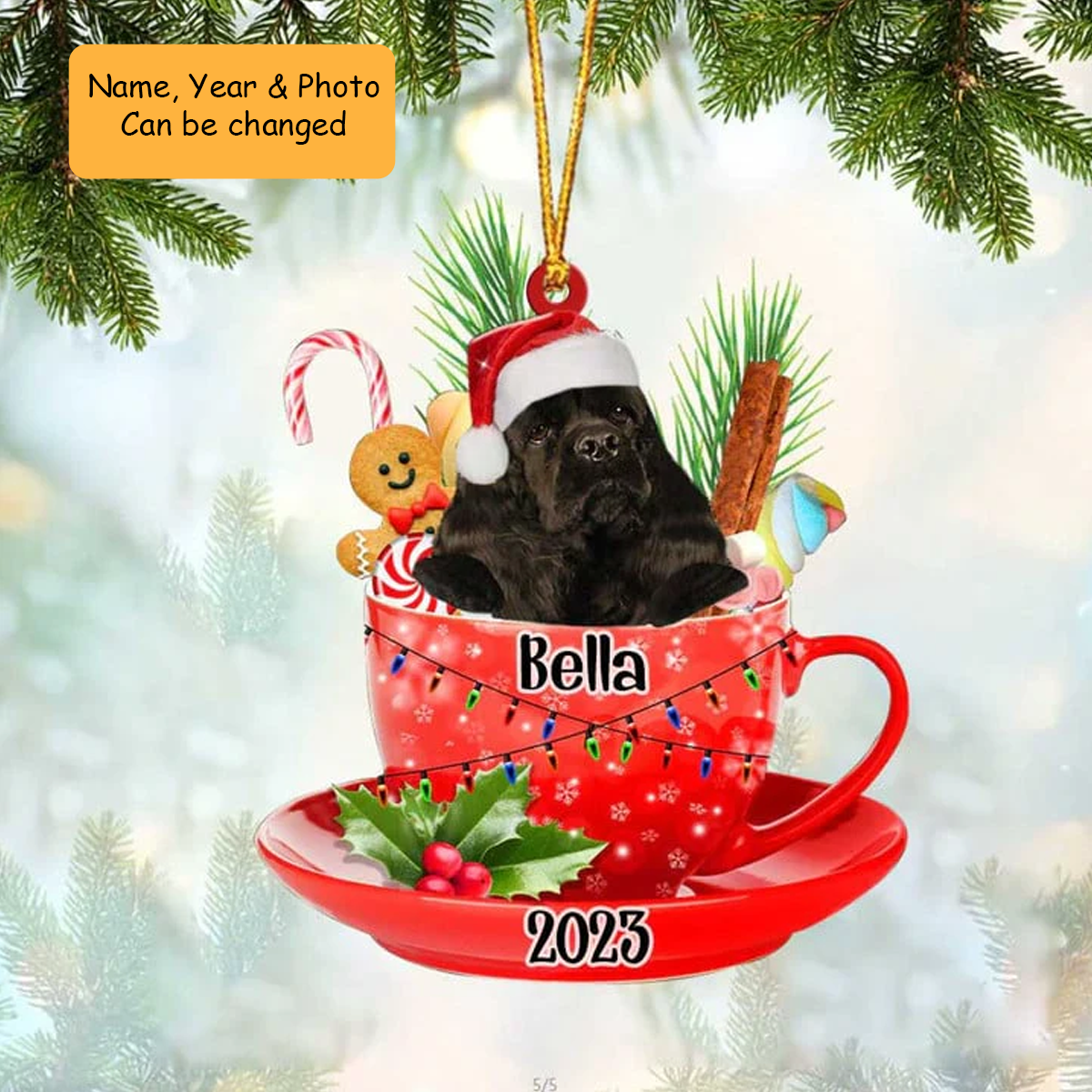 Customized Black American Cocker Spaniel & Santa Hat In Red Cup Acrylic Ornament, Personalized Gifts For Christmas, Dog Mom