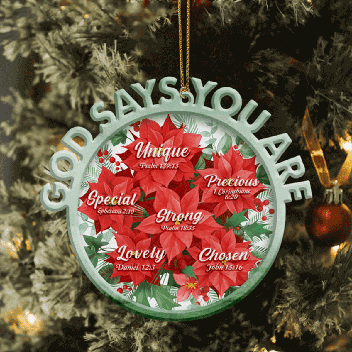 Christmas Poinsettia Floral God Says You Are Acrylic Ornament For Christian, God Faith Believers, Christmas Holiday Decor