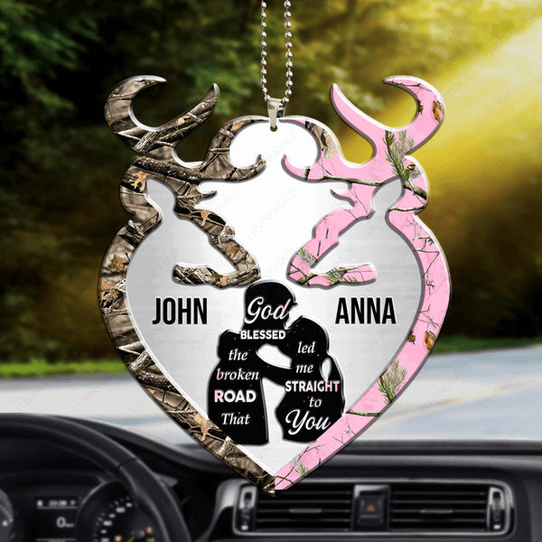 Personalized Silhouette Couple Buck and Doe God Blessed God Blessed Acrylic Car Ornament, Perfect Christmas Gift For Couple