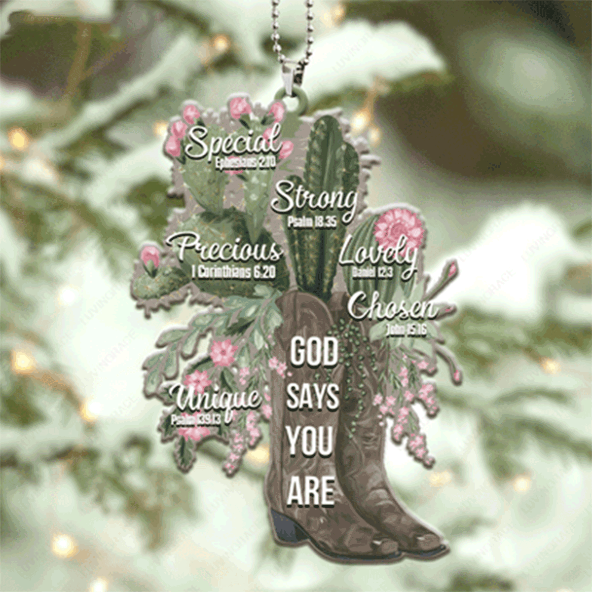 Cactus Boots God Says You Are Acrylic Ornament For Christian, God Faith Believers, Holiday Decor