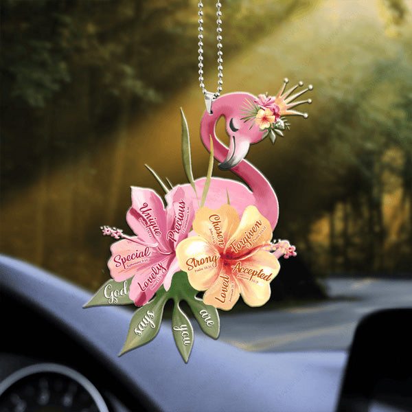 Hibicus Flower Flamigo God Says You Are Acrylic Car Ornament, Perfect Christmas Gift For Family, Friends