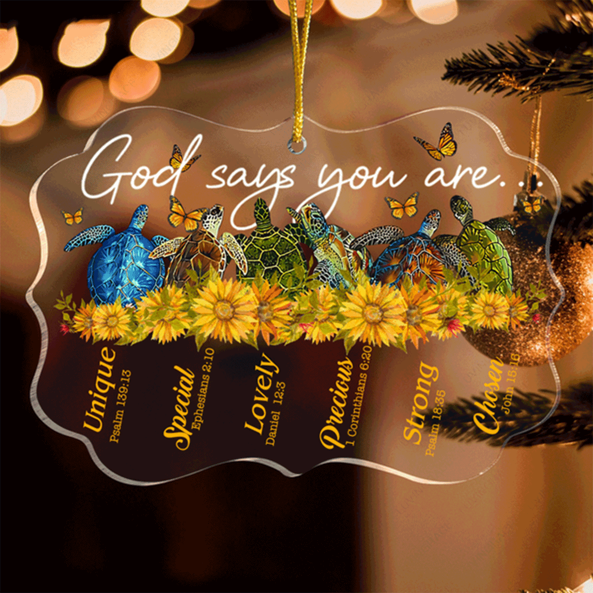 Jesus Acrylic Ornament, Sunflower Sea Turtle God Says You Are Acrylic Ornament, Perfect Christmas Tree Decor