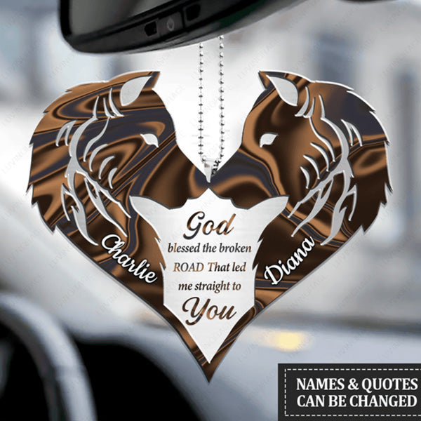 Custom Name Love Wolf Couple Acrylic Car Ornament, Perfect Christmas Gift For Couple