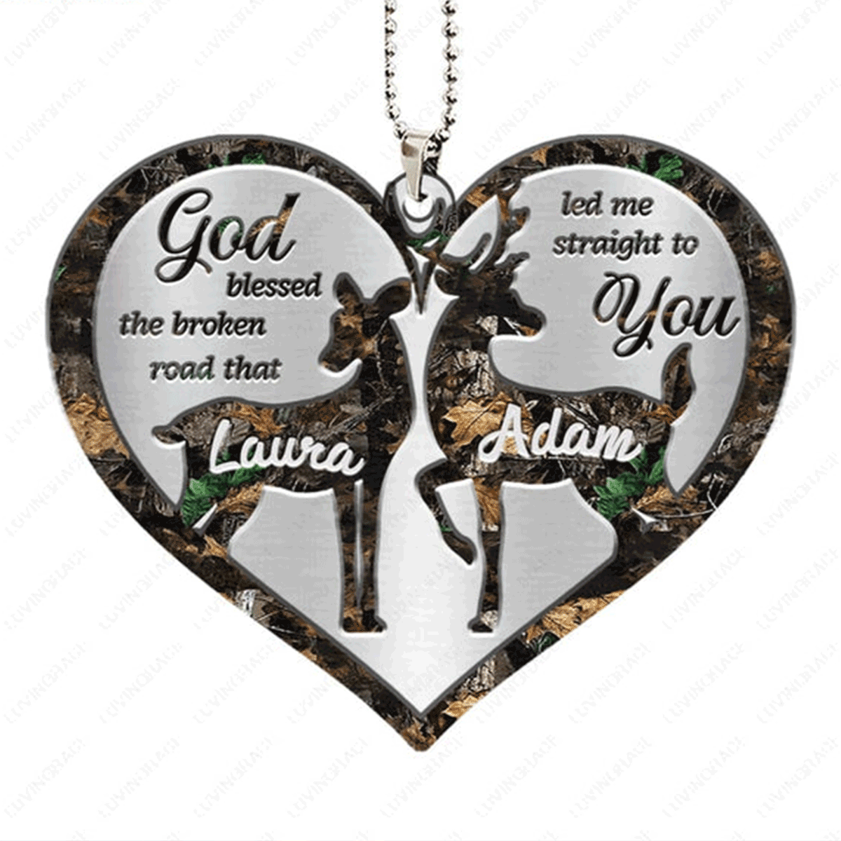 Customized Name Deer Couple God Blessed The Broken Acrylic Car Ornament, Perfect Christmas Gift For Family, Friends