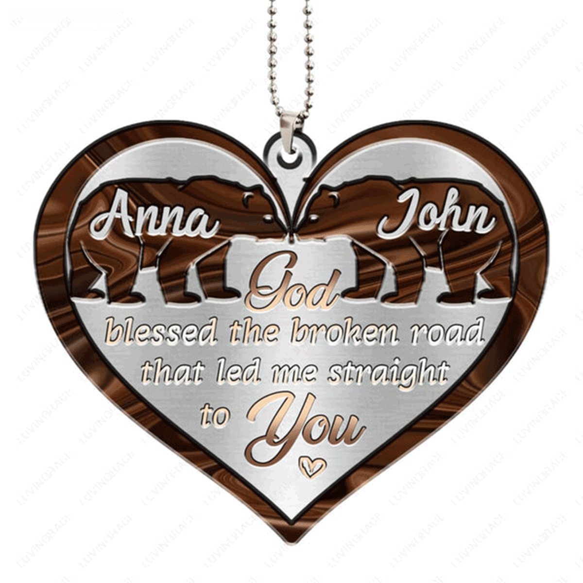 Customized Name Bear Couple God Blessed Acrylic Car Ornament, Perfect Christmas Gift For Couple